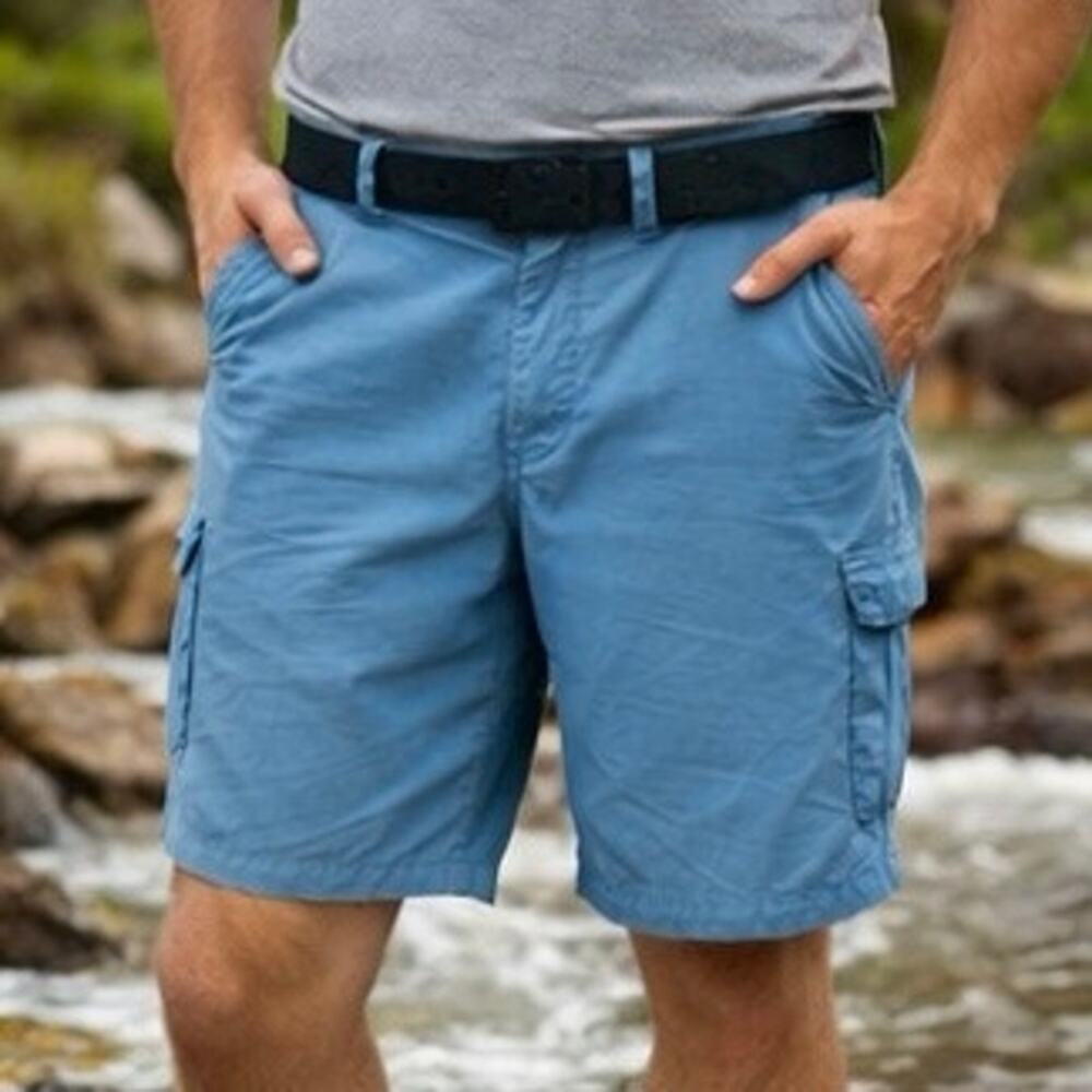 LL Bean Shorts Mens XXL 40x8 Blue Nylon Belted Mesh Lined Hybrid Trunks Pockets